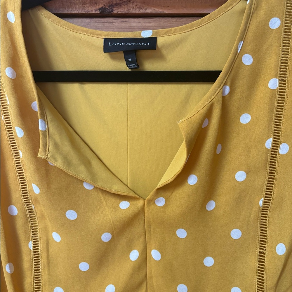 Lane Bryant Mustard Yellow Top with White Polka Dots Women's Size 26 Babydoll - Picture 4 of 9
